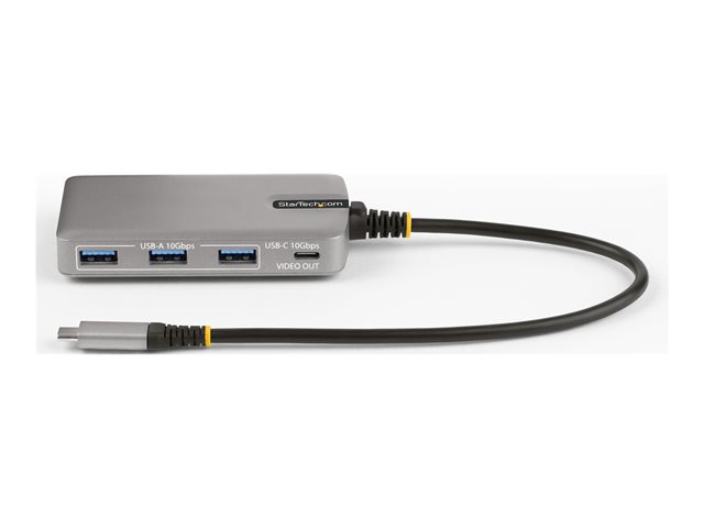 StarTech.com 4-Port USB-C Hub with USB-C DP Alt Mode Video Output 4K 60Hz, 3x USB-A, 1x USB-C, 100W Power Delivery Pass-Through, USB 3.2 Gen 2 (10Gbps), Portable USB Type-C to USB Type-A/C - 1ft (30cm) Host Cable (HB31C3A1CDPPD3) - Hub - 1 x USB-C +