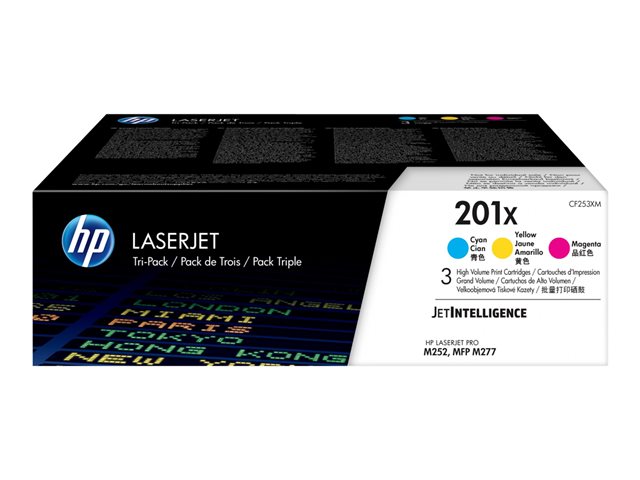HP 201X - 3-pack - High Yield - yellow, cyan, magenta - original - LaserJet - toner cartridge (CF253XM) - for Color LaserJet Pro M252dw, M252n, MFP M274n, MFP M277c6, MFP M277dw, MFP M277n