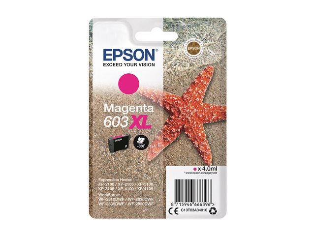 Epson 603XL - 4 ml - XL - magenta - original - blister - ink cartridge - for Expression Home XP-2150, 2155, 3150, 3155, 4150, 4155, WorkForce WF-2820, 2840, 2845, 2870