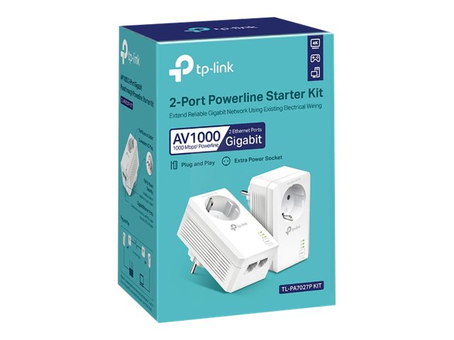 TP-Link TL-PA7027P V1 Starter Kit - Powerline adapter kit 2-port switch - 1GbE, HomePlug AV (HPAV), HomePlug AV (HPAV) 2.0, IEEE 1901 - wall-pluggable