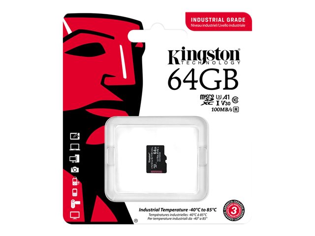 Kingston Industrial - Flash memory card - 64 GB - A1 / Video Class V30 / UHS-I U3 / Class10 - microSDXC UHS-I
