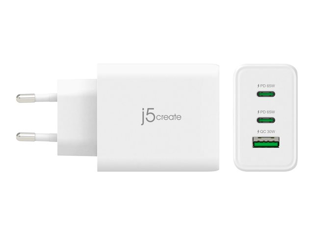 65W GaN USB-C 3-Port Charger - EU White