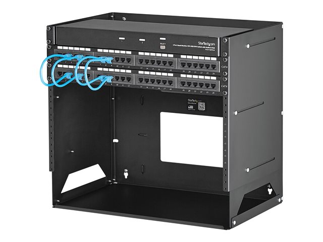 StarTech.com 8U Open Frame Wall Mount Network Rack w/ Built in Shelf - 2-Post Adjustable Depth (12\" to 18\") Equipment Rack - 75.2lbs (WALLSHELF8U) - Rack (wall mount) - black - 8U - 19\" - for P/N: CABSCRWS1032