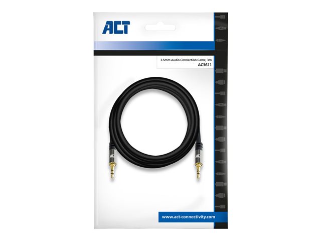 Audiokabel - mini-phone stereo 3.5 mm male naar mini-phone stereo 3.5 mm male - 3 m - beschermd - zwart