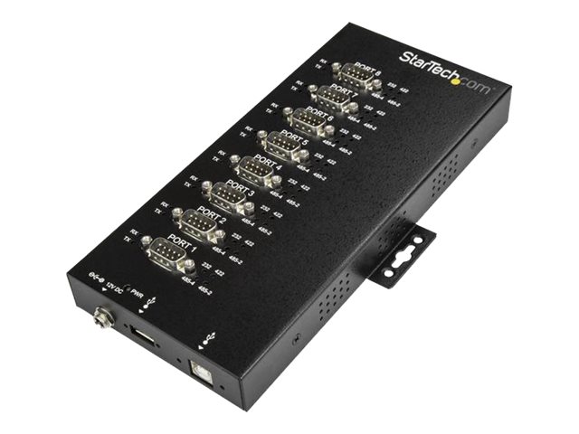 StarTech.com 8 Port Serial Hub USB to RS232/RS485/RS422 Adapter, Industrial USB 2.0 to DB9 Serial Converter Hub, IP30 Rated, Din Rail Mountable Metal Serial Hub, 15kV ESD Protection - 6ft Locking Cable Incl - Serial adapter - USB 2.0 - RS-232/422/485 x 8 - black - TAA Compliant