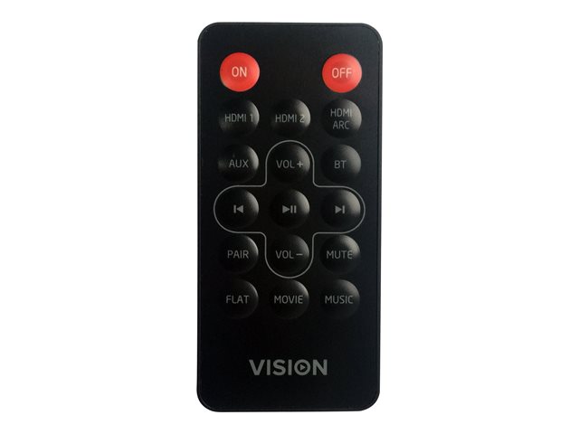 VISION Professional Active Soundbar - LIFETIME WARRANTY - 2 x 90w (Peak) / 2 x 50w (RMS) - RS-232 - HDMI 2 in 1 out, Bluetooth (can be renamed and have pin set), minijack input - Remote control - Brackets for wall or for hanging under flat-panel VESA mount - matte black
