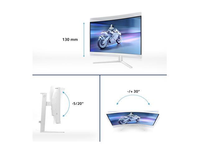 Philips Evnia 5000 27M2C5501 - LED monitor - gaming - curved - 27\" - 2560 x 1440 QHD @ 180 Hz - Fast VA - 5000:1 - HDR10 - 0.5 ms - 2xHDMI, DisplayPort - white