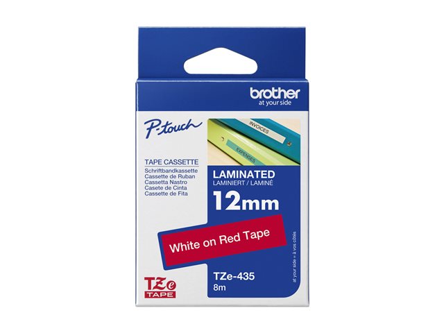 Brother TZe-435 - White on red - Roll (1.2 cm x 8 m) 1 cassette(s) laminated tape - for Brother PT-D210, D600, E115, H110, H200, P-Touch PT-1005, E310, P-Touch Cube Plus PT-P710