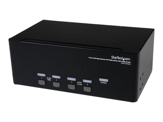 StarTech.com 4 Port Triple Monitor DVI USB KVM Switch with Audio & USB 2.0 Hub - Multi Monitor KVM - USB DVI KVM Switch (SV431TDVIUA) - KVM / audio / USB switch - 4 x KVM / audio / USB - 1 local user - desktop - for P/N: SV431RACK, SVA12M2NEUA, SVA12M5NA