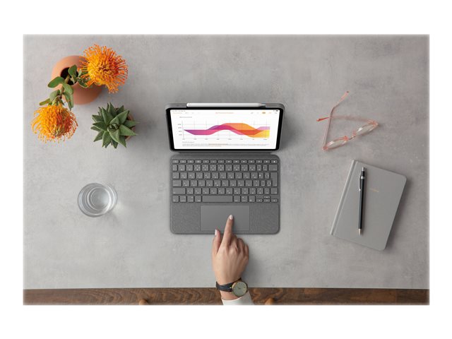 Logitech Combo Touch - Keyboard and folio case - with trackpad - backlit - Apple Smart connector - QWERTY - Spanish - oxford grey - for Apple 10.9-inch iPad Air (4th generation, 5th generation)