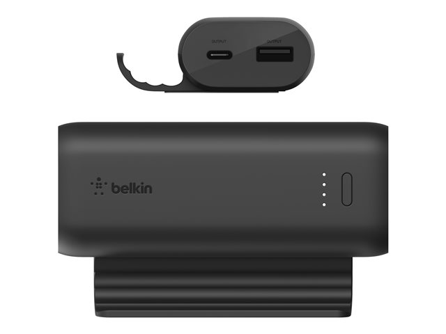 Belkin BoostCharge - Play Series - power bank - 5000 mAh - 12 Watt - 2 output connectors (USB, 24 pin USB-C) - on cable: USB-C - black