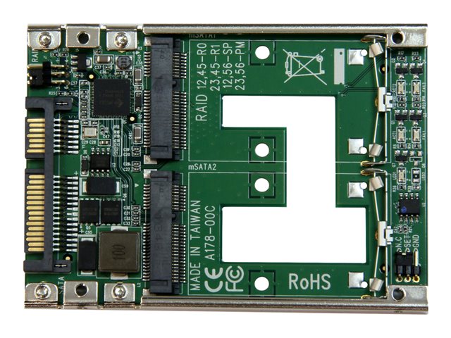 StarTech.com Dual mSATA SSD to 2.5\" SATA RAID Adapter Converter - 2x mSATA SSD to 2.5in SATA Adapter with RAID and 7mm Open Frame Housing (25SAT22MSAT) - Storage controller - 2 Channel - mSATA - RAID RAID 0, 1, JBOD, BIG - SATA 6Gb/s - for P/N: BRACKET125PT, BRACKET125PTP, BRACKET225PT, BRACKET425F