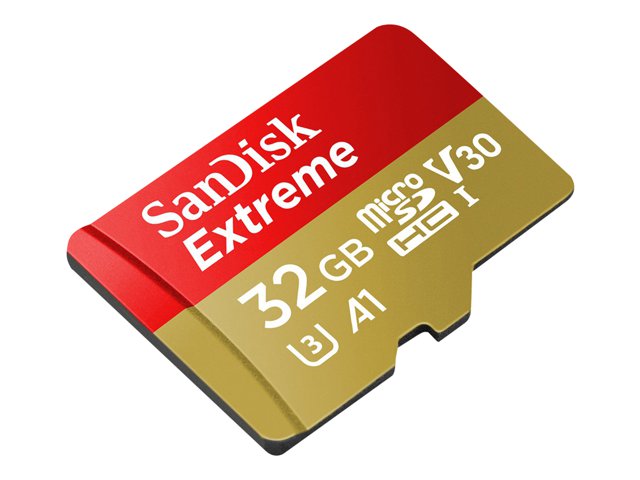 SanDisk Extreme - Flash memory card (microSDHC to SD adapter included) - 32 GB - A1 / Video Class V30 / UHS-I U3 / Class10 - microSDHC UHS-I