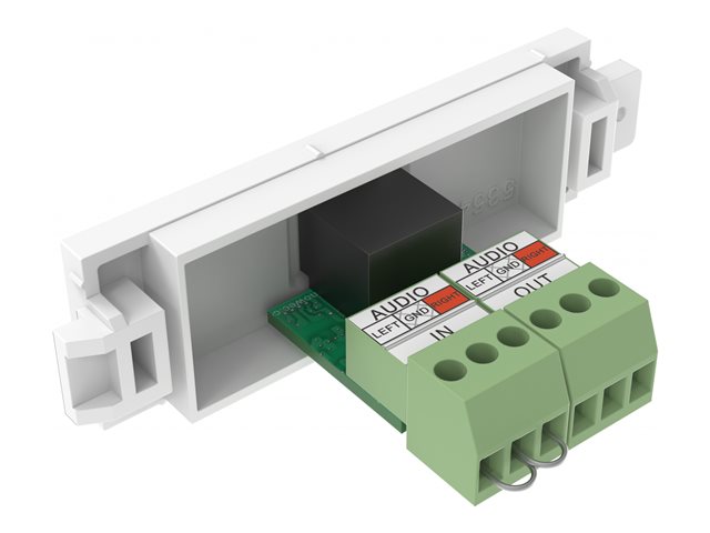 VISION Techconnect Modular AV Faceplate - LIFETIME WARRANTY - 3.5 mm minijack module - for use with stereo audio cable - pass-through terminal on rear - TRS - bare-wire phoenix connectors on rear - fixes into Techconnect surrounds - plastic - white
