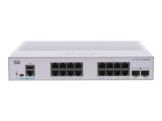 Cisco Business 350 Series CBS350-16T-2G - Switch - L3 - Managed - 16 x 10/100/1000 + 2 x Gigabit SFP - rack-mountable