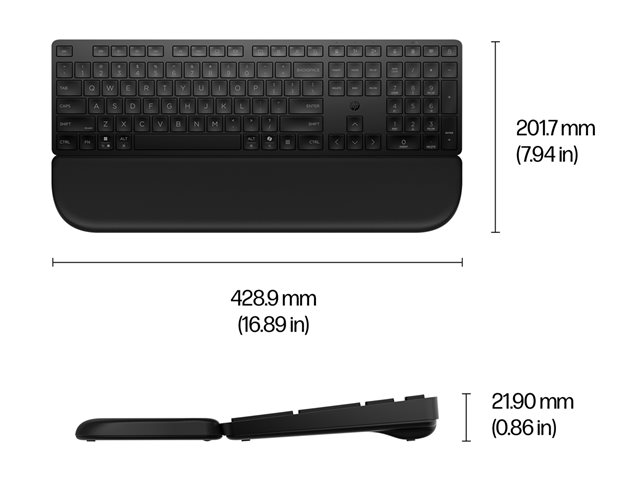 HP 580K - Keyboard - dual mode, 3-zone layout, multi-device, low profile key travel - full size - wireless - Bluetooth, 2.4 GHz - QWERTY - English - black