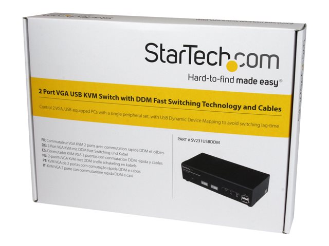 StarTech.com 2 Port USB VGA KVM Switch with DDM Fast Switching Technology and Cables - VGA USB KVM Switch - DDM KVM Switch (SV231USBDDM) - KVM / USB switch - 2 x KVM / USB - 1 local user - desktop