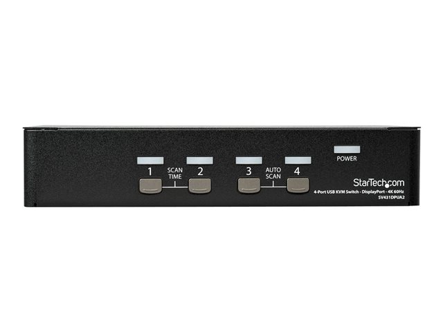 StarTech.com 4 Port DisplayPort KVM Switch, 4K 60Hz, Single Display, Dual Port UHD DP 1.2 USB KVM Switch with Integrated USB 2.0 Hub and Audio, Dell, HP, Apple, Lenovo, TAA Compliant - Keyboard/Video/Mouse Switch (SV431DPUA2) - KVM / audio switch - 4 x KVM / audio - 1 local user - desktop - AC 100 - 240 V
