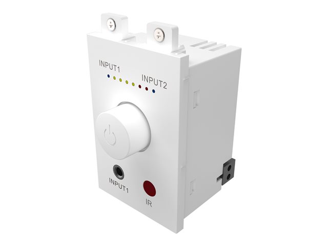VISION Techconnect Faceplate Audio Amplifier with Speakers - LIFETIME WARRANTY - 2 x 25w (RMS @ 8 Ohms) - Two inputs (input 1 duplicated on front) - Remote control - comes on at preset level or resumes previous volume - UK surround and backbox includ