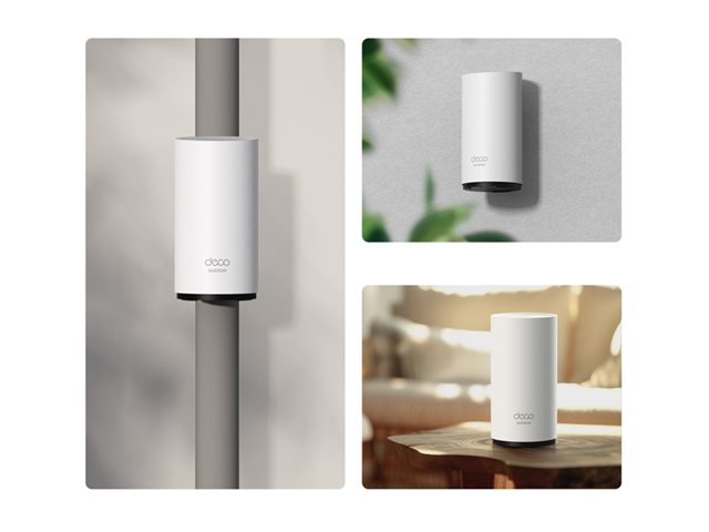 Deco BE25-Outdoor(1-pack)BE3600 Outdoor / Indoor Mesh WiFi 7 Router3.6 Gbps Dual-Band WiFi – 2882 Mbps (5 GHz) + 688 Mbps (2.4 GHz).†2.5 Gbps Wired Connections – 2× 2.5 Gbps ports ensure max flexibility and boosted throughput.§Multiple mount options