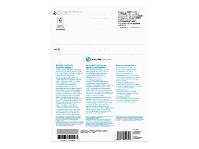 HP Everyday Photo Paper - Glossy - 8 mil - A4 (210 x 297 mm) - 200 g/m² - 25 sheet(s) photo paper - for Deskjet 21XX, 2622, 36XX, Officejet 52XX, 6000, 68XX, 80XX, Photosmart B110, Wireless B110