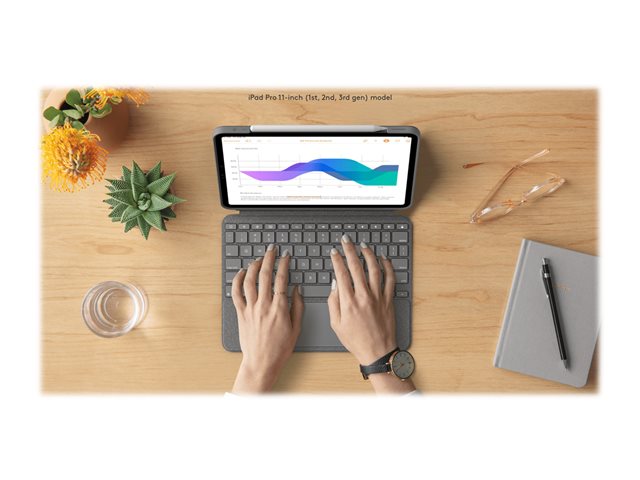 Logitech Combo Touch - Keyboard and folio case - with trackpad - backlit - Apple Smart connector - AZERTY - French - oxford grey - for Apple 11-inch iPad Pro (1st generation, 2nd generation, 3rd generation)
