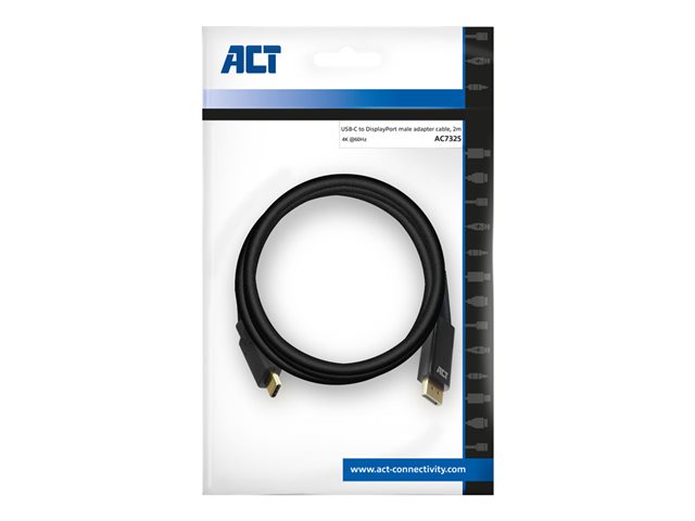 ACT - Adapterkabel - 24 pin USB-C (M) naar DisplayPort (M) - USB 3.2 Gen 1 / DisplayPort 1.2 - 2 m - ondersteuning voor 4K 60 Hz (4096 x 2160) (mDP) - zwart
