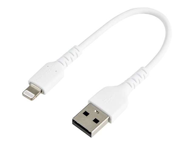 StarTech.com 6 in(15cm) Durable White USB-A to Lightning Cable, Heavy Duty Rugged Aramid Fiber USB Type A to Lightning Charger/Sync Power Cord, Apple MFi Certified iPad/iPhone 12 Pro Max - iPhone 7/8/11/11 Pro - Lightning cable - USB male to Lightning male - 15 cm - white