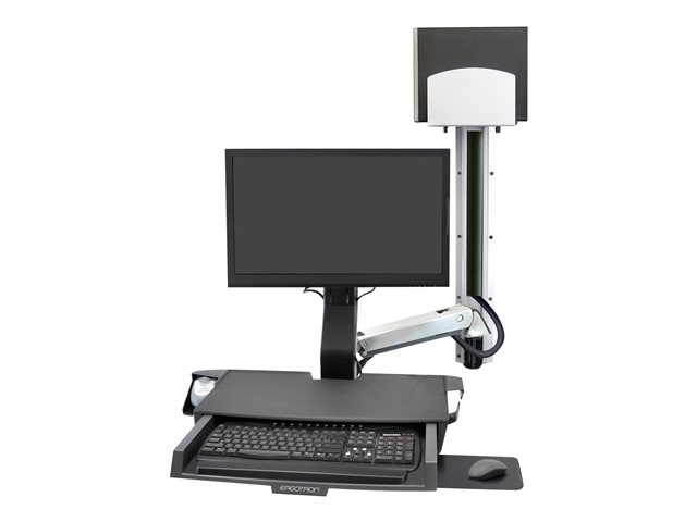 Ergotron StyleView - Mounting kit (CPU holder, 2 track covers, 2 cable channels, wall track mount, mouse shelf, wrist rest, VESA adapter, keyboard tray, adjustable monitor arm, wall track 34\", barcode scanner and mouse holder) - for LCD display / PC equipment - aluminium, high-grade plastic - polished aluminium - screen size: up to 24\"