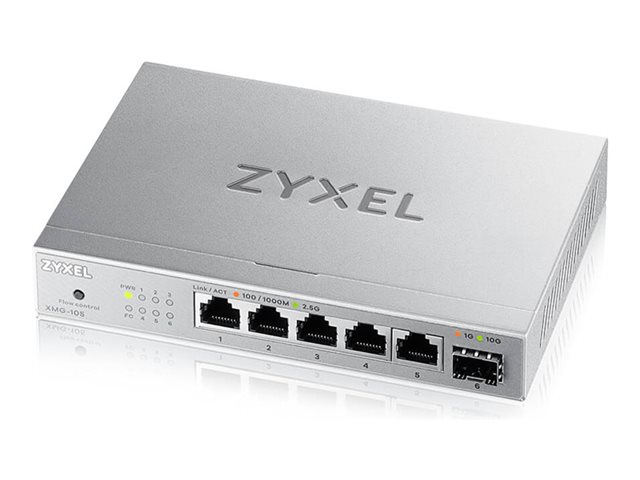 Zyxel XMG-100 Series XMG-105 - Switch - unmanaged - 5 x 100/1000/2.5G + 1 x Gigabit SFP / 10 Gigabit SFP+ - desktop, wall-mountable