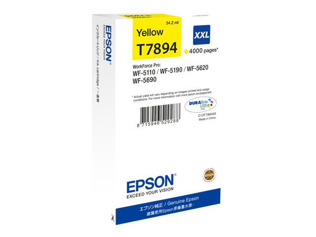 Epson T7894 - 34.2 ml - XXL size - yellow - original - ink cartridge - for WorkForce Pro WF-5110DW, WF-5190DW, WF-5190DW BAM, WF-5620DWF, WF-5690DWF, WF-5690DWF BAM