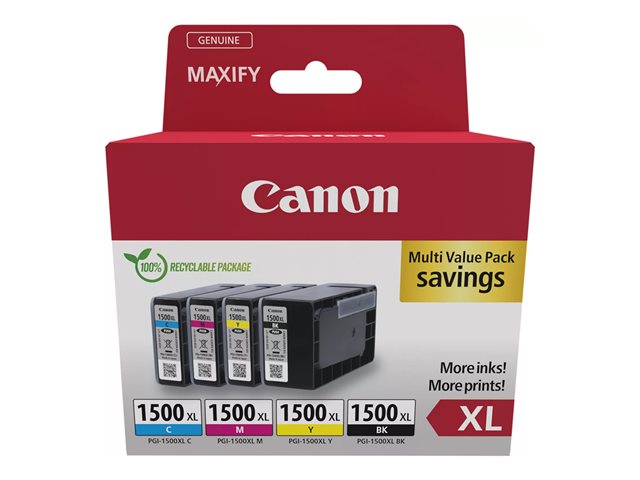 Canon PGI-1500XL BK/C/M/Y Multipack - 4-pack - XL - black, yellow, cyan, magenta - original - ink tank - for MAXIFY MB2050, MB2150, MB2155, MB2350, MB2750, MB2755
