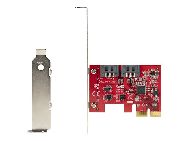 StarTech.com SATA PCIe Card, 2 Port PCIe SATA Expansion card, 6Gbps SATA Card, Full/Low Profile, PCI Express to SATA Adapter, ASM1062R SATA RAID Controller Card - PCIe to SATA Converter - Storage controller - SATA 6Gb/s - low profile - RAID RAID 0, 1, JBOD - PCIe 2.0 x2 - red
