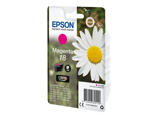 Epson 18 - 3.3 ml - magenta - original - ink cartridge - for Expression Home XP-212, 215, 225, 312, 315, 322, 325, 412, 415, 422, 425