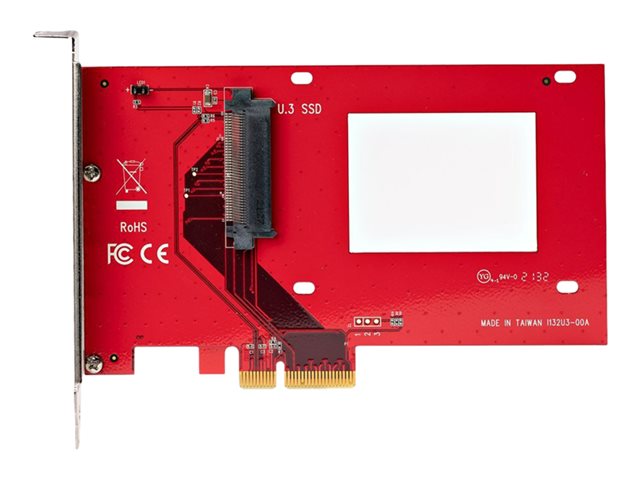 StarTech.com U.3 to PCIe Adapter Card, PCIe 4.0 x4 Adapter For 2.5\" U.3 NVMe SSDs, SFF-TA-1001 PCI Express Add-in Card for Desktops/Servers, TAA Compliant - OS Independent (PEX4SFF8639U3) - Interface adapter - 2.5\" - U.3 NVMe - PCIe 4.0 x4 - red - TA