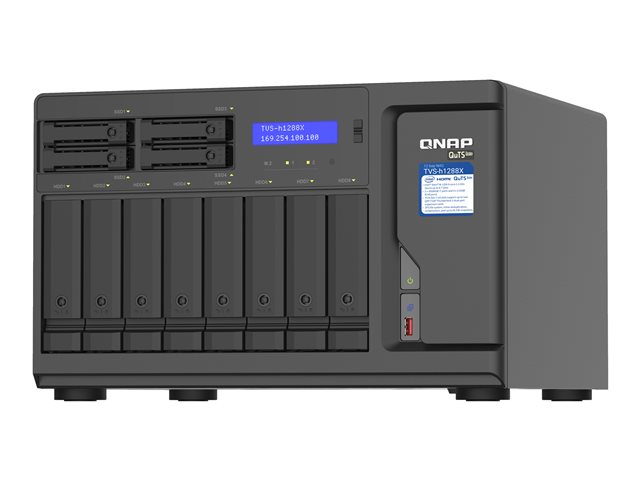 QNAP TVS-h1288X - NAS server - 12 bays - SATA 6Gb/s - RAID RAID 0, 1, 5, 6, 10, 50, JBOD, 5 hot spare, 6 hot spare, 60, 10 hot spare, RAID TP - RAM 16 GB - Gigabit Ethernet / 2.5 Gigabit Ethernet / 10 Gigabit Ethernet - iSCSI support