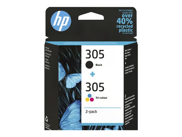 HP 305 - 2-pack - black, colour (cyan, magenta, yellow) - original - ink cartridge - for Deskjet 1255, 23XX, 27XX, 41XX, DeskJet Plus 41XX, ENVY 60XX, 64XX, ENVY Pro 64XX