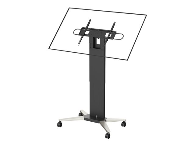 VISION Manual Height Adjustable Display Trolley - LIFETIME WARRANTY - Heavy duty - Fits displays up to 100\" with VESA sizes up to 800 x 600 - Premium 4\" wheels for smooth movement - Removeable wheels for non-portable variation - Removeable rear legs to lean against walls - SWL 95 kg / 209 lb - Height adjustable at time of installation only - height to centre of screen 1304 to 1984 mm - supports portrait or landscape style - Angle brackets for optional kiosk-style installation - black