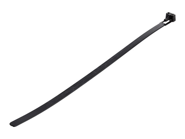 StarTech.com 10\"(25cm) Reusable Cable Ties, 1/4\"(7mm) wide, 2-1/2\"(65mm) Bundle Dia. 50lb(22kg) Tensile Strength, Releasable Nylon Ties, Indoor/Outdoor, 94V-2/UL Listed, 100 Pack, Black - Nylon 66 Plastic - TAA (CBMZTRB10BK) - Cable tie - 25 cm - black - TAA Compliant (pack of 100) - for P/N: MDBOXMNT