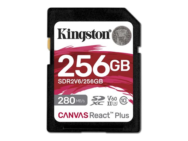 Kingston Canvas React Plus - Flash memory card - 256 GB - Video Class V60 / UHS-II U3 / Class10 - SDXC UHS-II