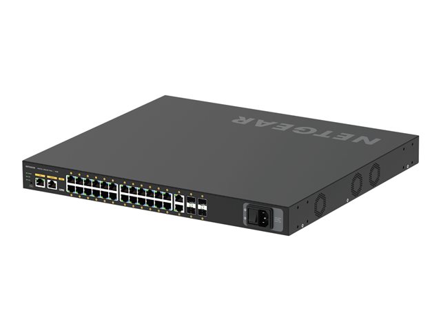 NETGEAR AV Line M4250-26G4XF-PoE+ - Switch - L3 - Managed - 24 x 10/100/1000 (PoE+) + 2 x 10/100/1000 + 4 x 1 Gigabit / 10 Gigabit SFP+ - side to side airflow - rack-mountable - PoE+ (480 W)