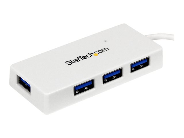 StarTech.com 4 Port USB 3.0 Hub - Multi Port USB Hub w/ Built-in Cable - Powered USB 3.0 Extender for Your Laptop - White (ST4300MINU3W) - Hub - 4 x SuperSpeed USB 3.0 - desktop - for P/N: FCREADMICRO3, MSDREADU2OTG, MSDREADU3CA