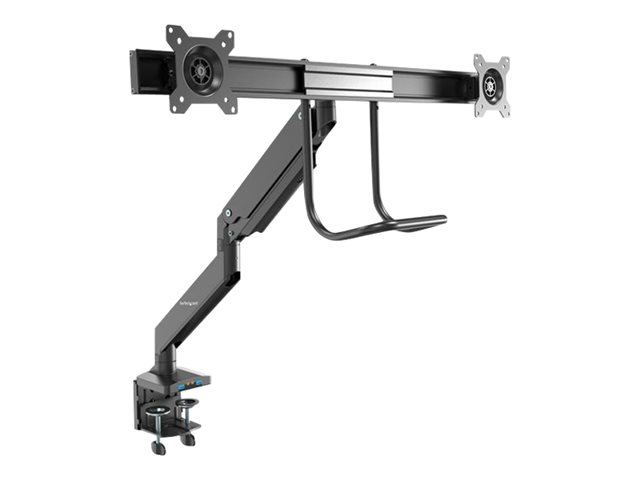StarTech.com Desk Mount Dual Monitor Arm with USB & Audio, Slim Full Motion Adjustable Dual Monitor VESA Mount for 32\" Displays (8kg/screen), Ergonomic Articulating, Desk Clamp or Grommet - One-touch Adjustment (ARMSLIMDUAL2USB3) - Mounting kit - adjustable arm - for 2 monitors - aluminium - black - screen size: up to 32\" - desk-mountable