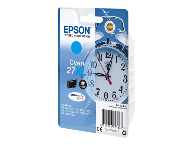 Epson 27XL - 10.4 ml - XL - cyan - original - ink cartridge - for WorkForce WF-3620, WF-3640, WF-7110, WF-7210, WF-7610, WF-7620, WF-7710, WF-7715, WF-7720