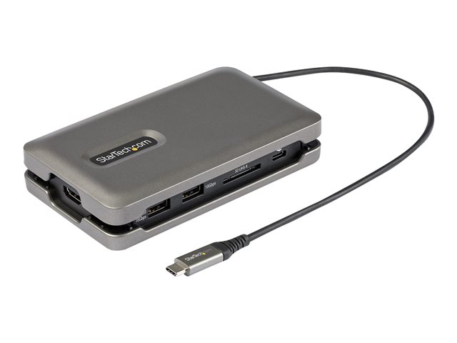 StarTech.com USB C Multiport Adapter, USB C to 4K 60Hz HDMI 2.0, 2-Port 10Gbps USB Hub, 100W Power Delivery Pass-through, GbE, SD/MicroSD, USB Type-C Mini Dock, 10\"/25cm Attached Cable - USB C Docking Station - Docking station - USB-C - HDMI