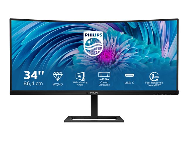 Philips E-line 346E2CUAE - LED monitor - curved - 34\" - 3440 x 1440 UWQHD @ 100 Hz - VA - 300 cd/m² - 3000:1 - 1 ms - HDMI, DisplayPort, USB-C - speakers - textured black