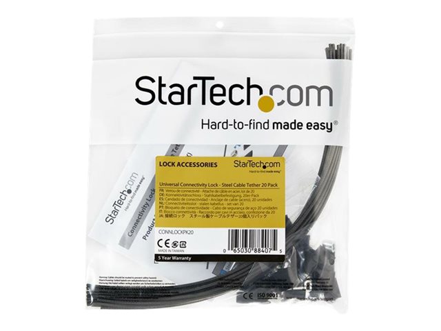 StarTech.com 20-Pack Security Cable Tethers for Adapters & Dongles, Universal Cable Adapter Tether, Tether Cables, Adjustable Length Anti-Theft Cable Tether Lock Kit, Steel Cable Tether - Dongle Cable Tether (CONNLOCKPK20) - Security cable - silver - 30 cm