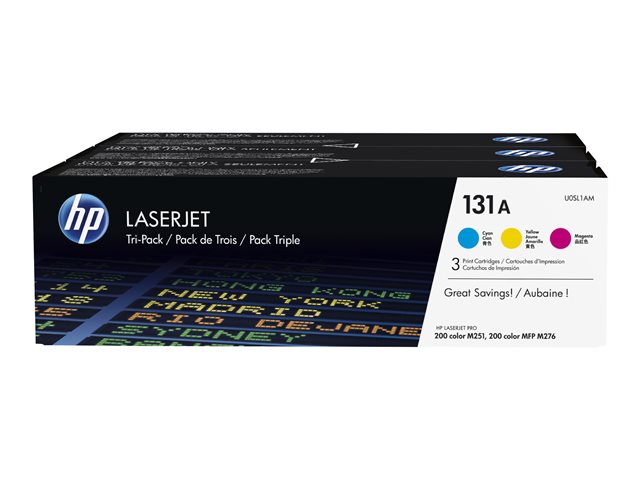 HP 131A - 3-pack - yellow, cyan, magenta - original - LaserJet - toner cartridge (U0SL1AM) - for LaserJet Pro 200 M251n, 200 M251nw, 200 M276nw, MFP M276n, MFP M276nw