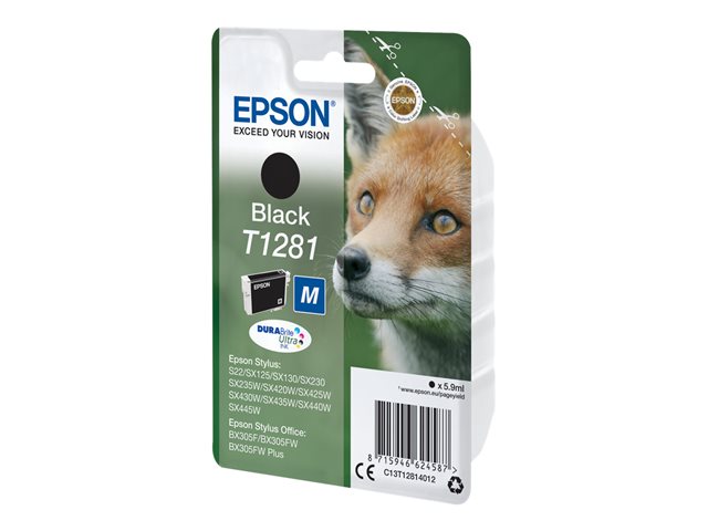 Epson T1281 - 5.9 ml - M size - black - original - blister - ink cartridge - for Stylus S22, SX130, SX230, SX235, SX430, SX435, SX438, SX440, SX445, Stylus Office BX305