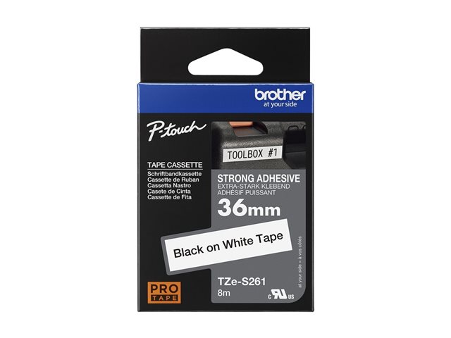 Brother TZe-S261 - Extra strength adhesive - black on white - Roll (3.6 cm x 8 m) 1 cassette(s) laminated tape - for P-Touch PT-3600, 9200, 9400, 9500, 9600, 9800, D800, P-Touch Cube PT-P910